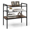 Industrial entryway table featuring removable panel, mesh shelf, and durable powder-coated metal frame for versatile.