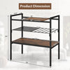 Industrial entryway table dimensions showing removable panel and mesh shelf, designed for versatile home use.