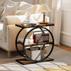 Industrial Faux Marble Side Table with Metal Frame for Living Room Bedroom-Rustic Brown - Gallery View 1 of 9
