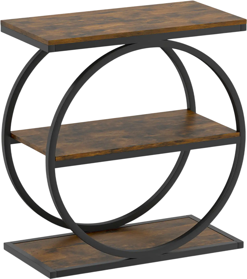 Industrial faux marble side table in rustic brown with a metal frame, featuring 3-tier storage for versatile use.