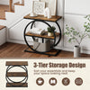 Rustic brown industrial faux marble side table with a metal frame features a 3-tier design for organized storage.