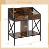 Dimensions of the Industrial Magazine Books Record Holder with a rustic brown finish and metal frame for vinyl records.