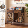 Industrial magazine rack in rustic brown holds up to 250 vinyl records with metal frame and ample storage for books and decor.