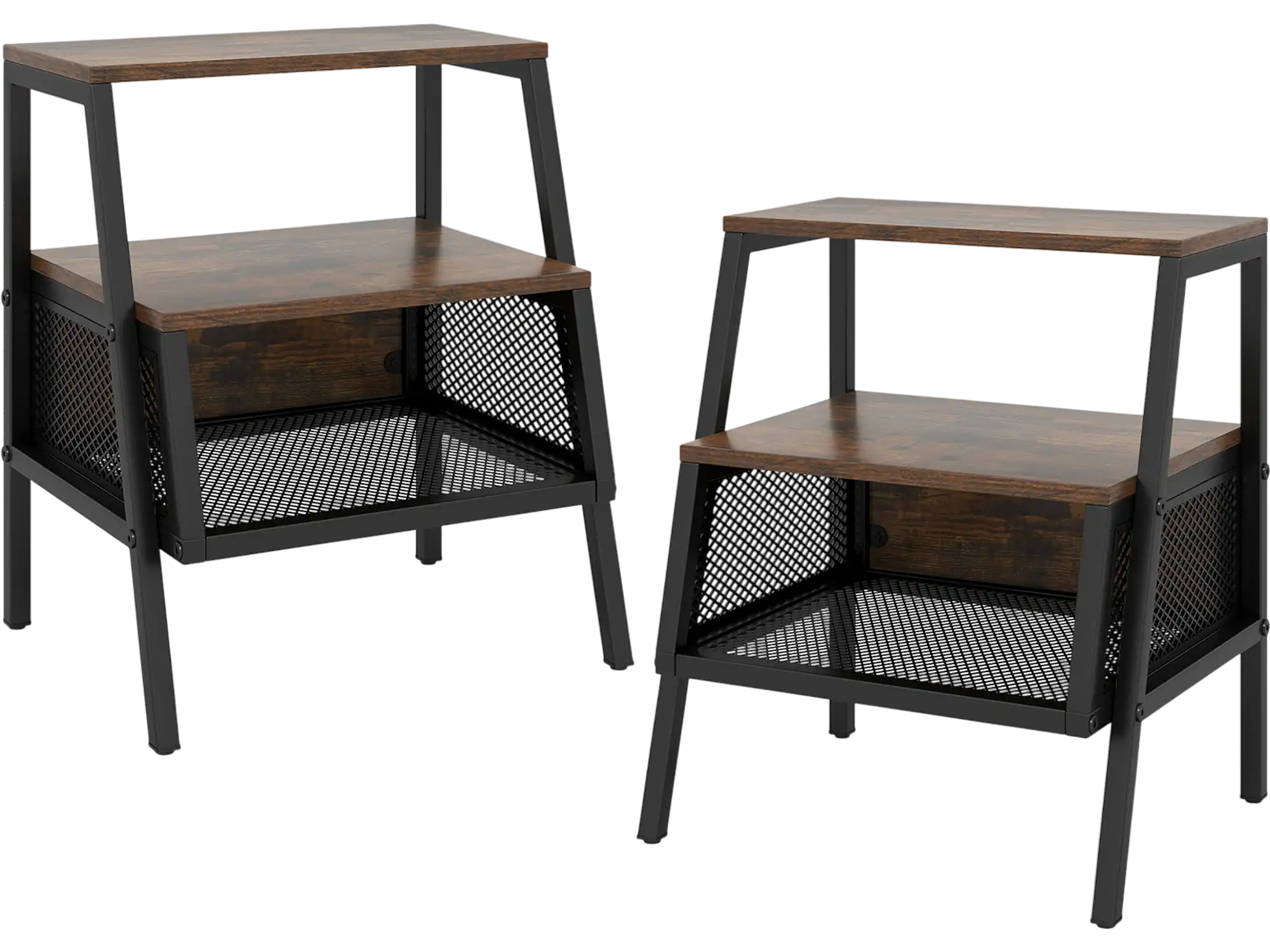 Costway Industrial Nightstand End Table Set of 2 w/ Open Shelves Metal Mesh 28689226 New
