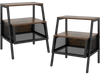 Industrial 3-tier nightstand set of 2 in rustic brown with metal mesh compartments for stylish storage and organization.
