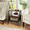 3-tier industrial nightstand in rustic brown with metal mesh shelf, perfect for storing essentials beside your sofa.