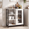 Industrial Side Cabinet with Metal Mesh Door and 3 Open Shelves-White - Gallery View 1 of 9