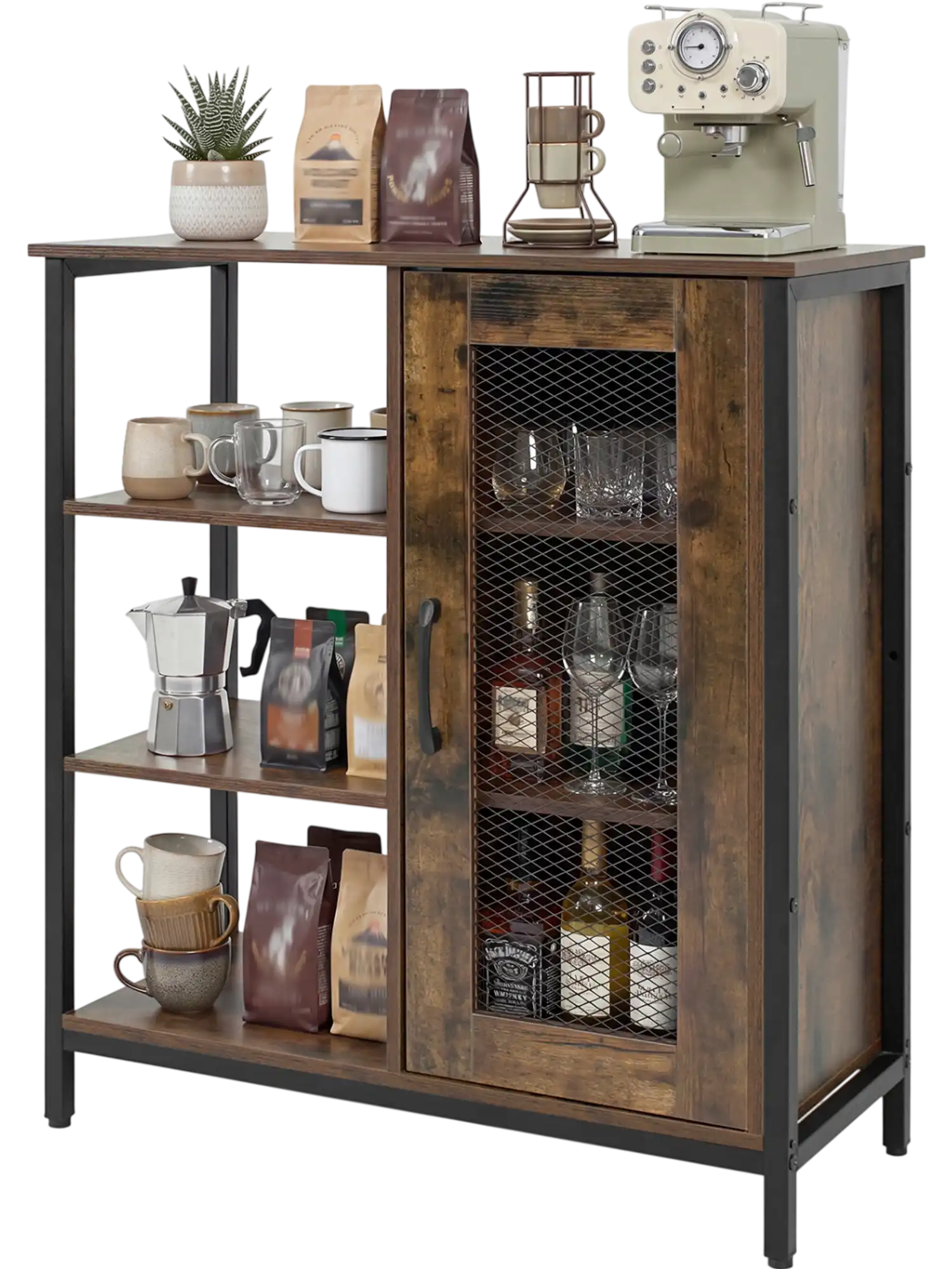 Costway Industrial Side Cabinet Metal Mesh Door 3 Open Shelves 26826726 New