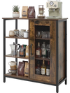 Industrial side cabinet in rustic brown with metal mesh door, offering a spacious top for displaying kitchen appliances.