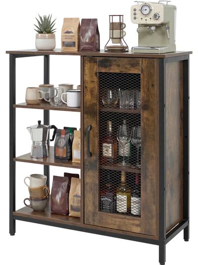 Costway Industrial Side Cabinet Metal Mesh Door 3 Open Shelves 26826726 New