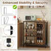Industrial side cabinet in rustic brown with metal mesh door, featuring 3 open shelves and anti-tipping kits for safety.