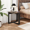 Industrial sofa end table with a spacious tabletop and stable T-shaped metal frame, perfect for living room or bedroom.