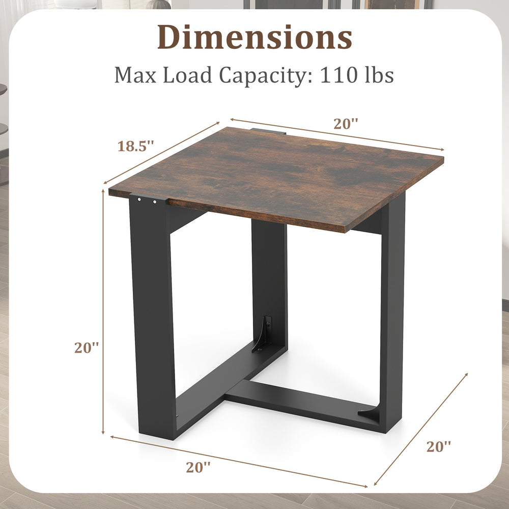 Dimensions of the industrial sofa end table featuring a spacious tabletop and T-shaped metal frame for optimal.