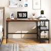 Modern industrial style 55-inch writing desk in brown with two storage shelves, perfect for studying or gaming.