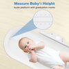 Infant scale with detachable tray showing height measurement marks, designed for tracking baby growth in white.