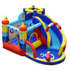 Colorful inflatable bounce castle with slide and climbing wall, made of premium Oxford cloth for kids' outdoor fun.