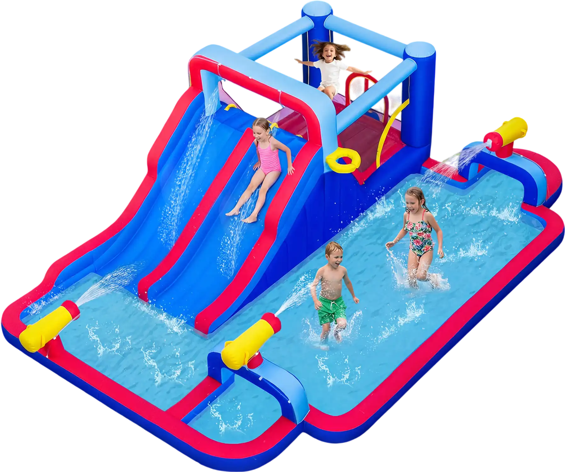 Costway Inflatable Bounce House Water Park 2 Slides 3 Cannons 680W Blower 26853149 New