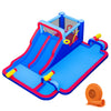 Inflatable bounce house includes a powerful 680W blower for quick setup and easy takedown at summer gatherings.