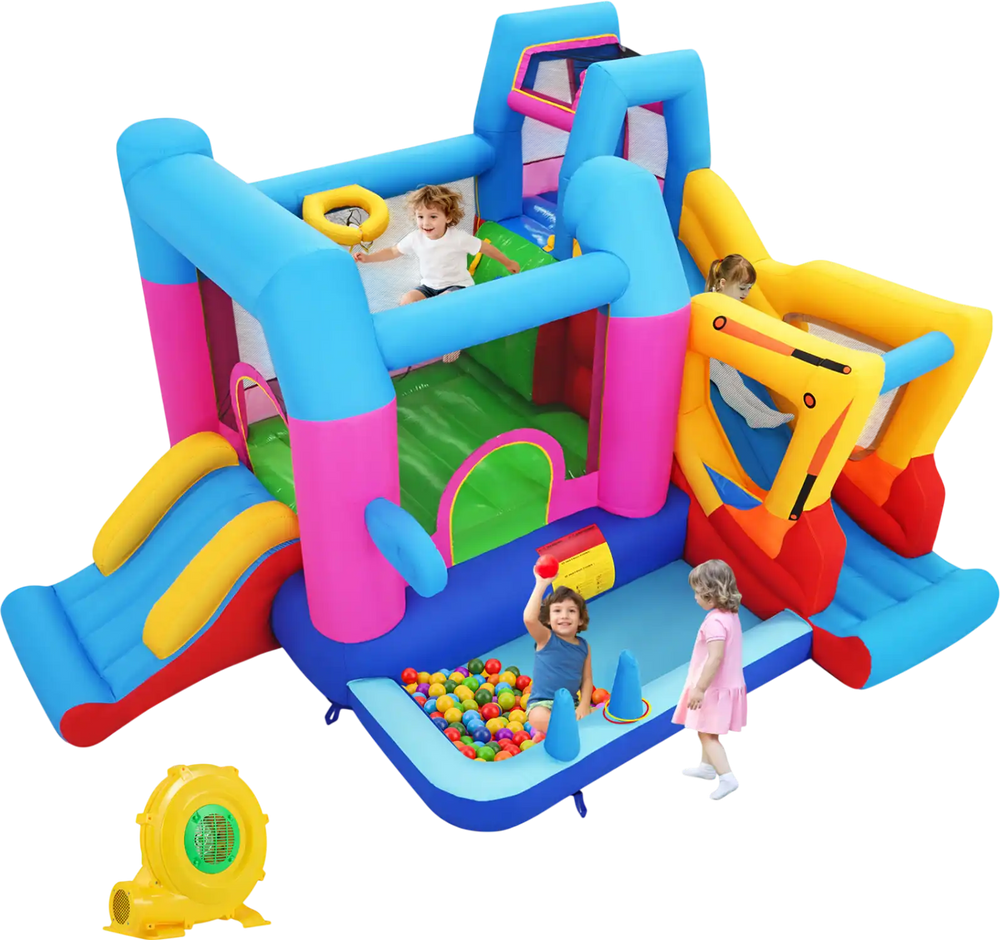 Inflatable Bounce House 8-in-1 Excavator Themed Kids Bouncer with 780W Blower