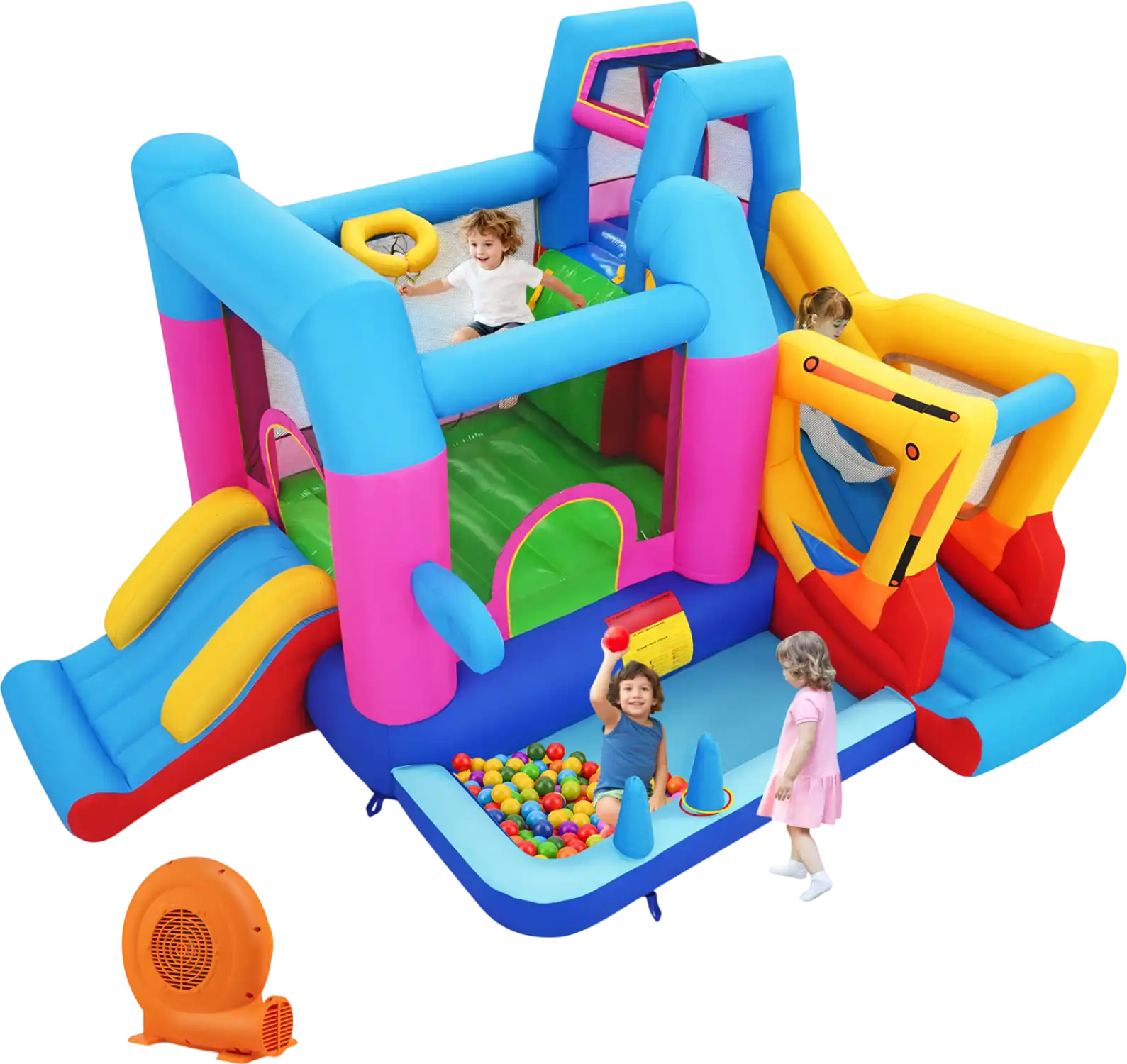 Costway 8-in-1 Excavator Inflatable Bounce House w/ 750W Blower 62403849 New