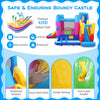 Excavator-themed inflatable bounce house with 8-in-1 play areas, featuring a large jumping area and climbing wall for.