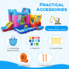 Excavator-themed inflatable bounce house with 8 play areas, 750W blower, and safety features for backyard fun.