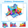 Excavator-themed inflatable bounce house with 8-in-1 play areas, including slides, climbing wall, and basketball hoop.