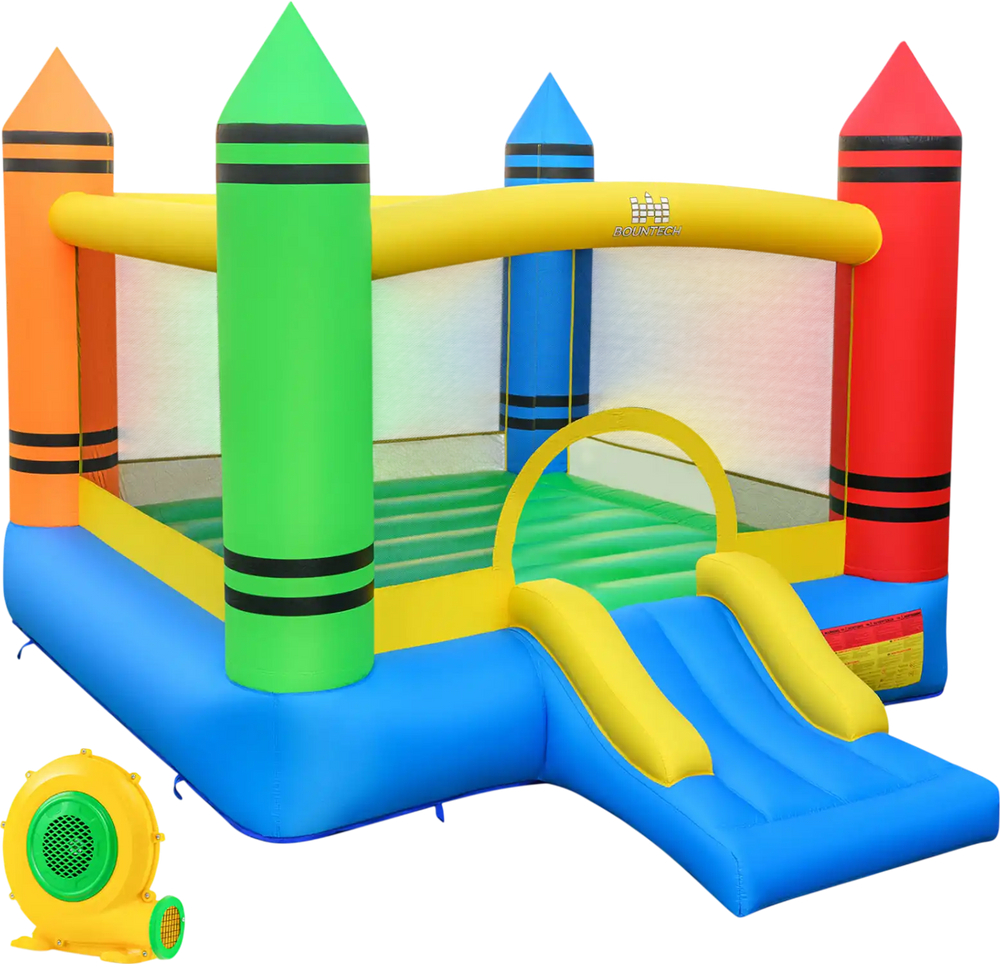 Inflatable Bounce House 2-in-1 Crayon Themed Kids Bouncer with 550W Blower