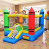 Colorful crayon-themed inflatable bounce house with slide, made of durable 420D Oxford cloth, perfect for kids' parties.