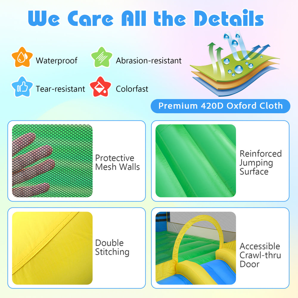 Inflatable bounce house with protective mesh walls, reinforced jumping surface, and waterproof 420D Oxford cloth for.