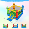 Dimensions of the colorful crayon-themed inflatable bounce house with slide, suitable for kids' parties and gatherings.