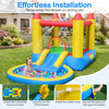 Close-up view of the inflatable bounce house’s dense stitching and safety mesh, ensuring durability and visibility for.