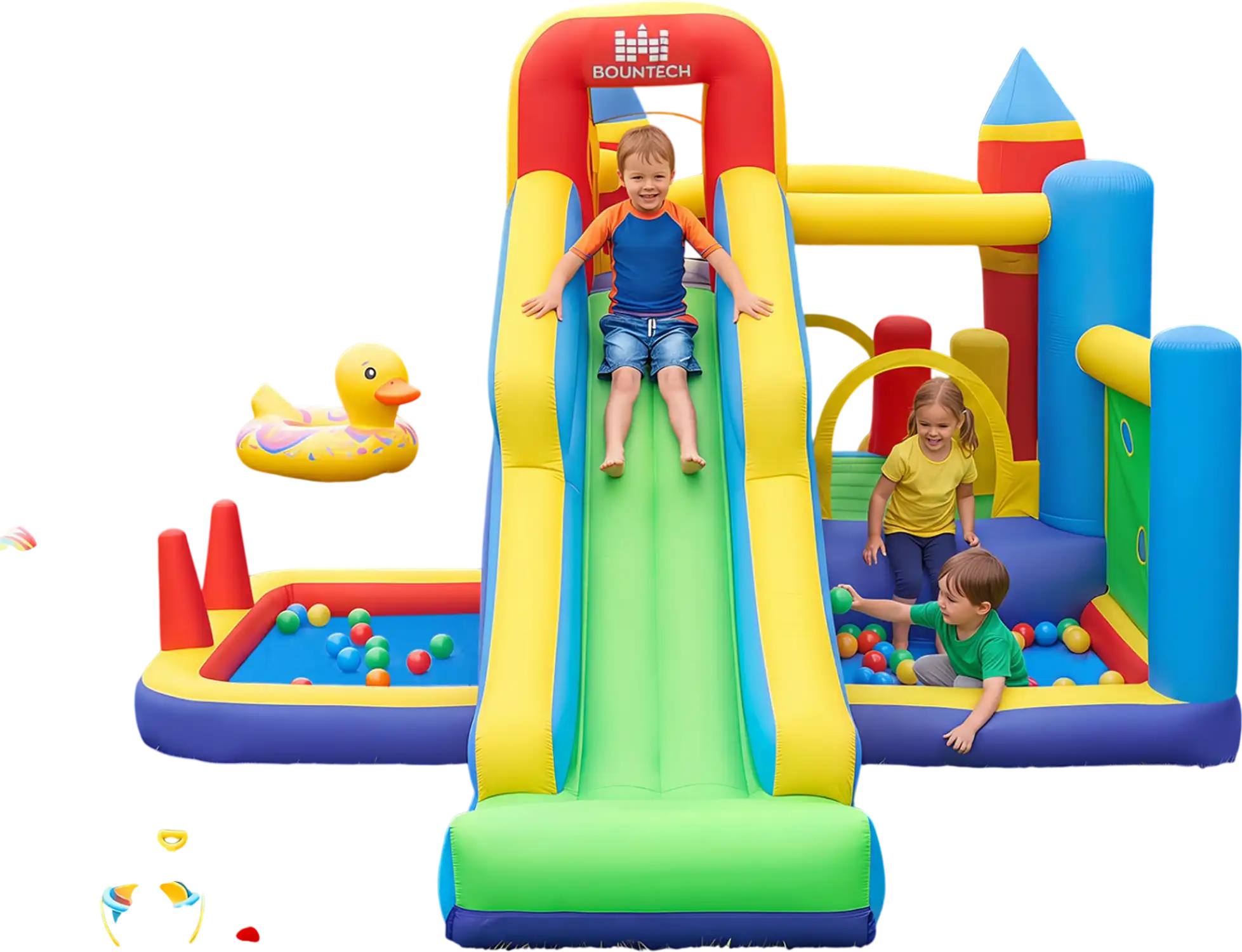 Costway Inflatable Bounce House Slide Climbing Wall Basketball Hoop w/ 750W Air Blower 23131542 New
