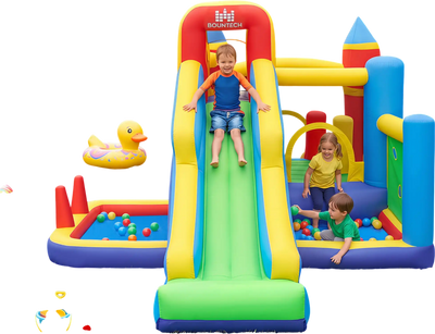 Costway Inflatable Bounce House Slide Climbing Wall Basketball Hoop w/ 750W Air Blower 23131542 New