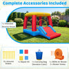 Inflatable bounce house for toddlers featuring a slide, basketball hoop, and 380W blower for indoor and outdoor fun.