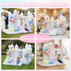 Inflatable bounce house with slide, basketball hoop, and colorful balloons for outdoor and indoor party fun.