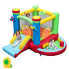 Inflatable music-themed bounce house with slide, ball pit, and basketball hoop for active indoor and outdoor play.
