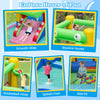 Crocodile-themed inflatable bounce house with slide, splash pool, and 50 colorful ocean balls for outdoor fun.