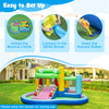 Crocodile inflatable bounce house with slide and splash pool, includes 680W blower and colorful ocean balls for outdoor.