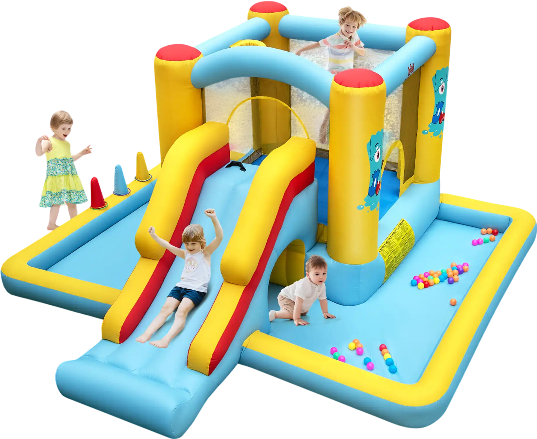 Costway 7-in-1 Inflatable Bounce House Bouncy Castle w/ Slide Tunnel Blower 12358697 New