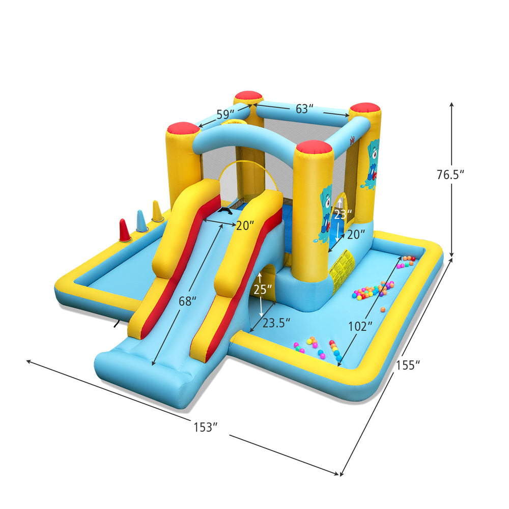 Inflatable Bounce House 7-in-1 with slide and tunnel, made of durable oxford fabric, ideal for kids' parties and.