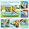 Inflatable bounce house with slide and tunnel, featuring 7 play settings for kids' fun and safety, ideal for parties.