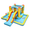 Colorful inflatable bounce house with slide and tunnel, featuring 7 play settings for kids' outdoor fun.