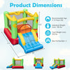 Product dimensions of the inflatable bounce house with slide, suitable for kids aged 3-10, featuring a durable design.