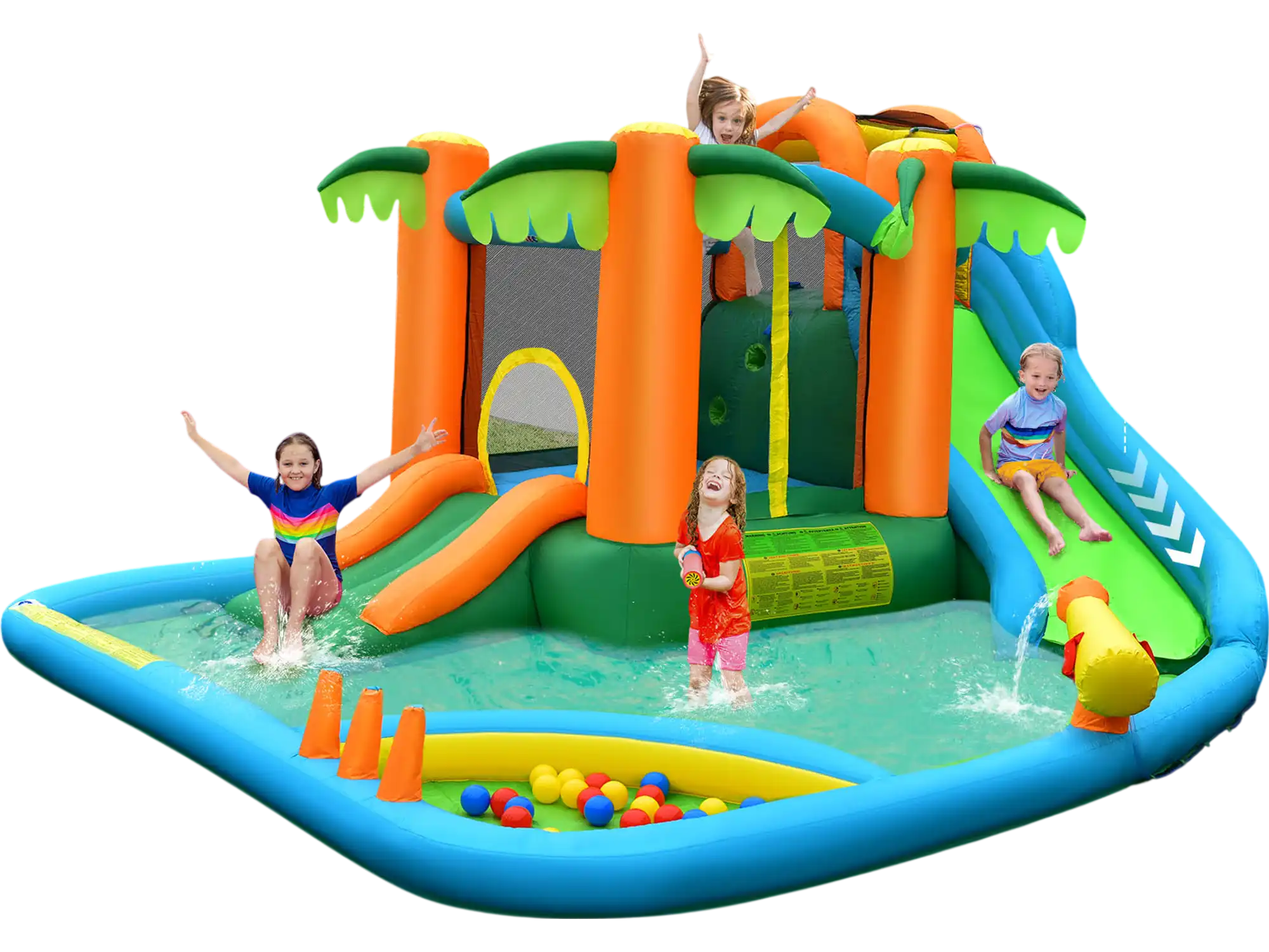 Costway 7-in-1 Inflatable Water Slide Park w/ Trampoline Climbing 680W Blower 73124568 New