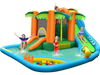 Inflatable water slide park with trampoline, two slides, and splash pool for backyard fun, suitable for 5 kids aged.