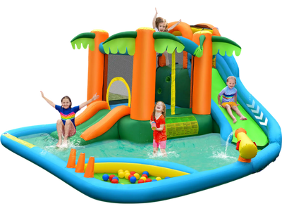 Costway 7-in-1 Inflatable Water Slide Park w/ Trampoline Climbing 680W Blower 73124568 New