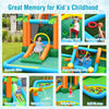 Inflatable water slide park featuring a climbing wall, splash pool, and water cannon, perfect for backyard fun.