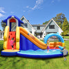 Children enjoying the inflatable water slide and splash pool, featuring puncture-resistant material and mesh walls for.