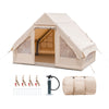 Inflatable camping tent for 4-6 people in beige, featuring a self-supporting structure and portable design for family.